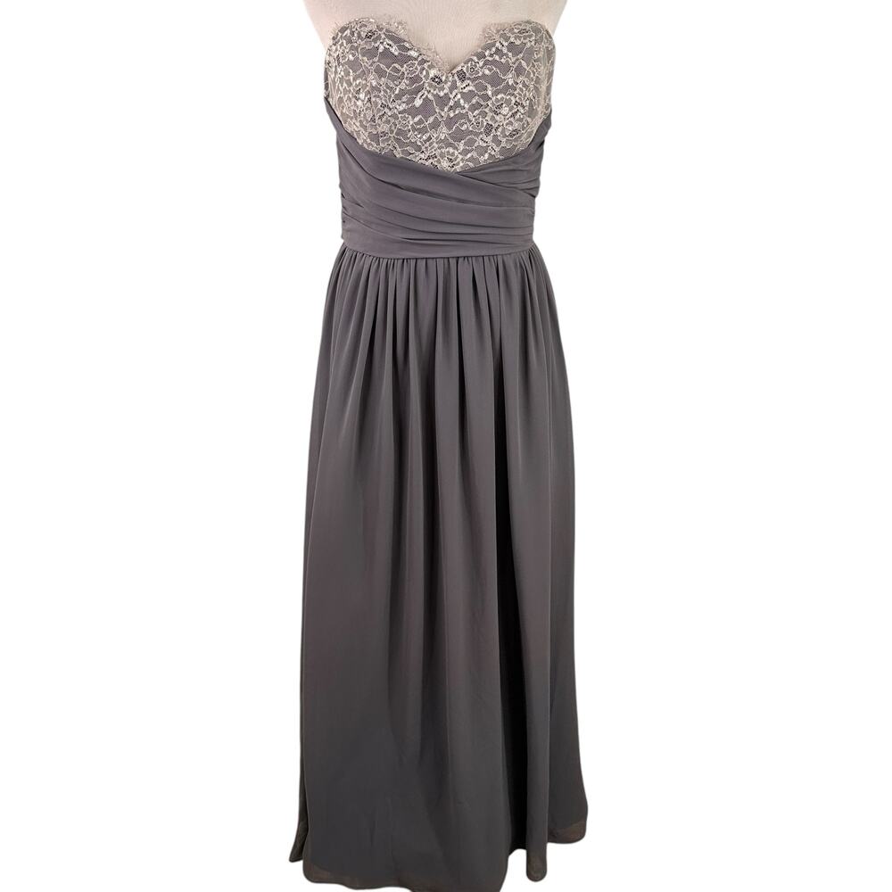 Hayley Paige Occasions #5602 Grey Lace Strapless Chiffon Bridesmaid Dress Size 4
